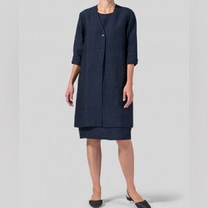 Vivid Linen Straight Fit Button Front Long Jacket